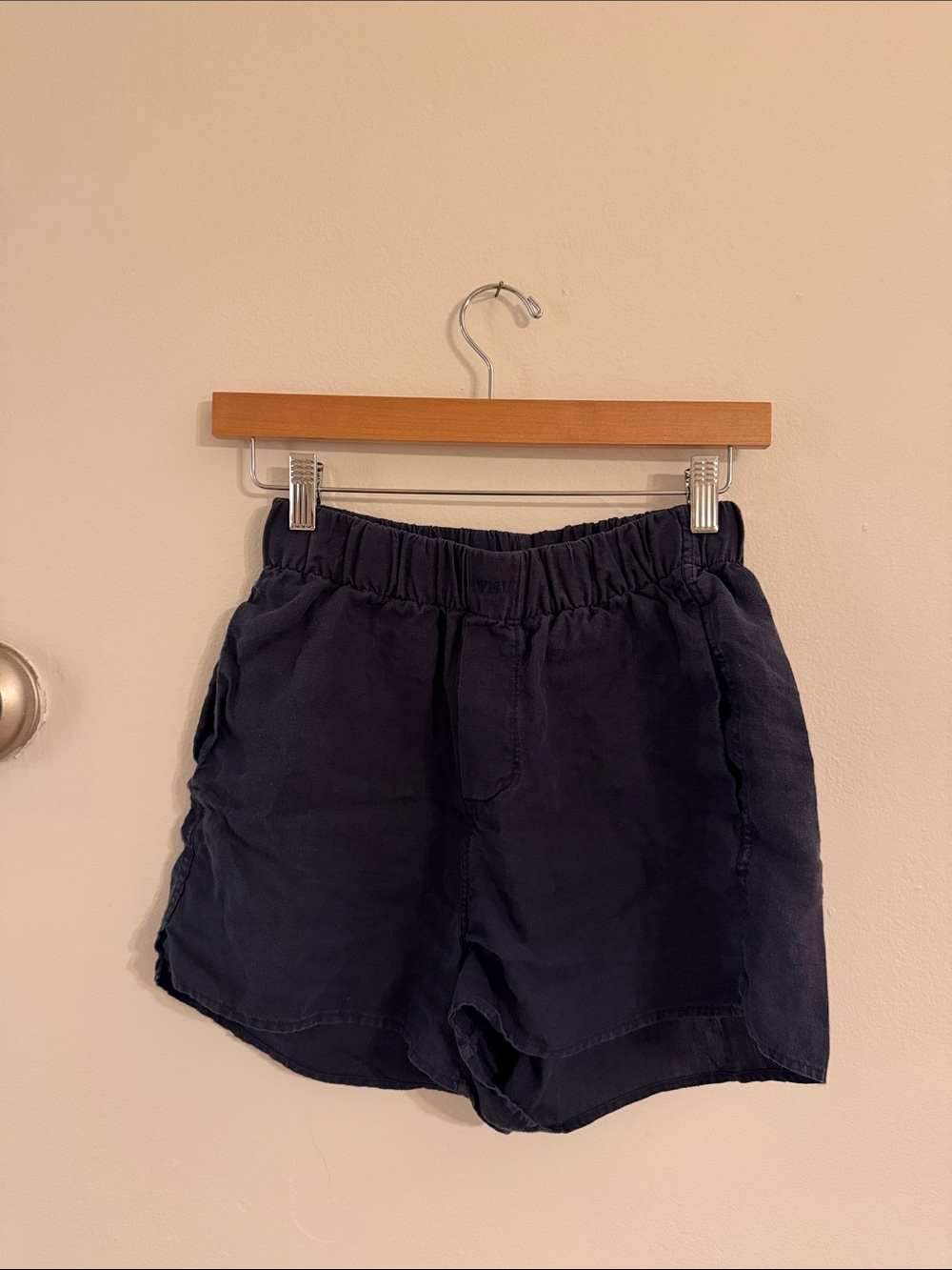 With Nothing Underneath Navy Linen Shorts
